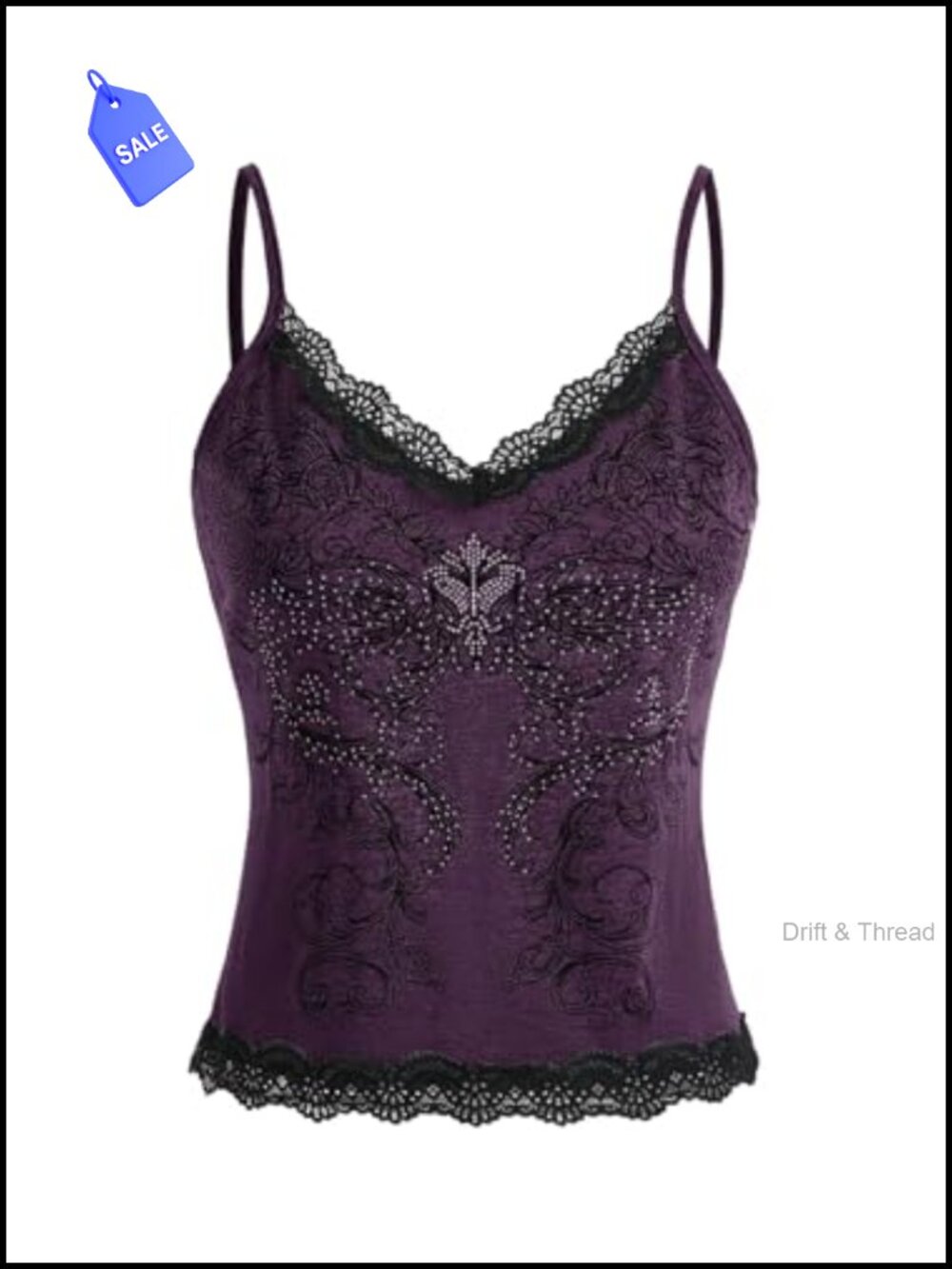 Lace Trim Grunge Fairy Y2K Sleeveless Cami Top, Soft Stretchy Fabric